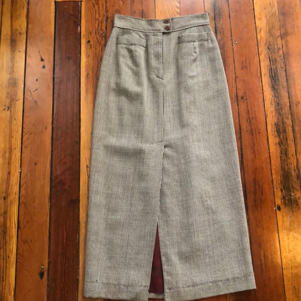 Women’s Vintage Brown Houndstooth Maxi Skirt
